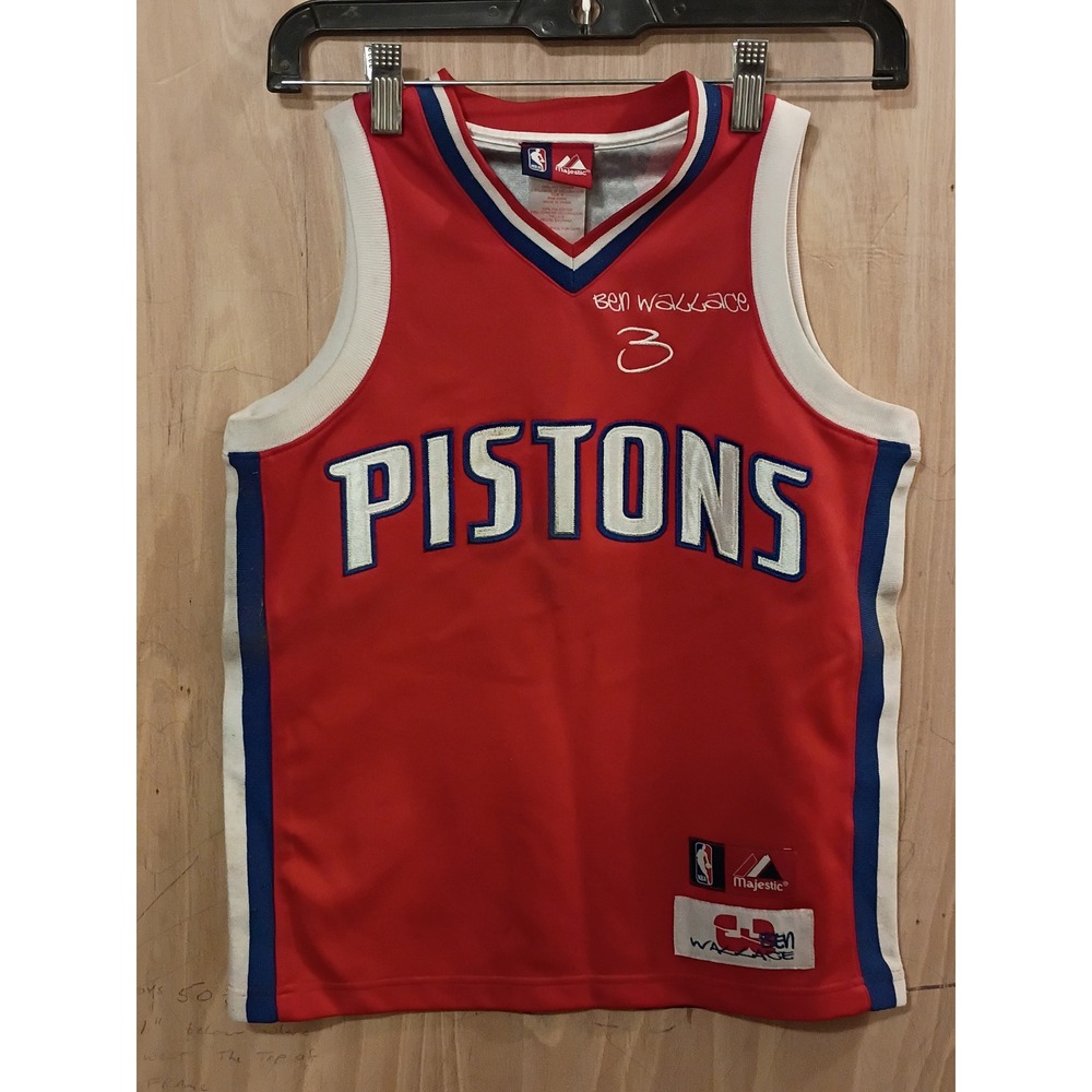 Majestic Detroit Pistons Ben Wallace 3 Jersey Kids Size 8 Red Graphic Back NBA